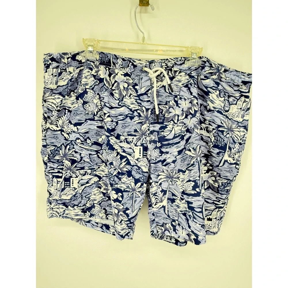 Crown & Ivy Swim Trunks Mens XL Blue Tropical Scenic Palm Tree Print Shorts